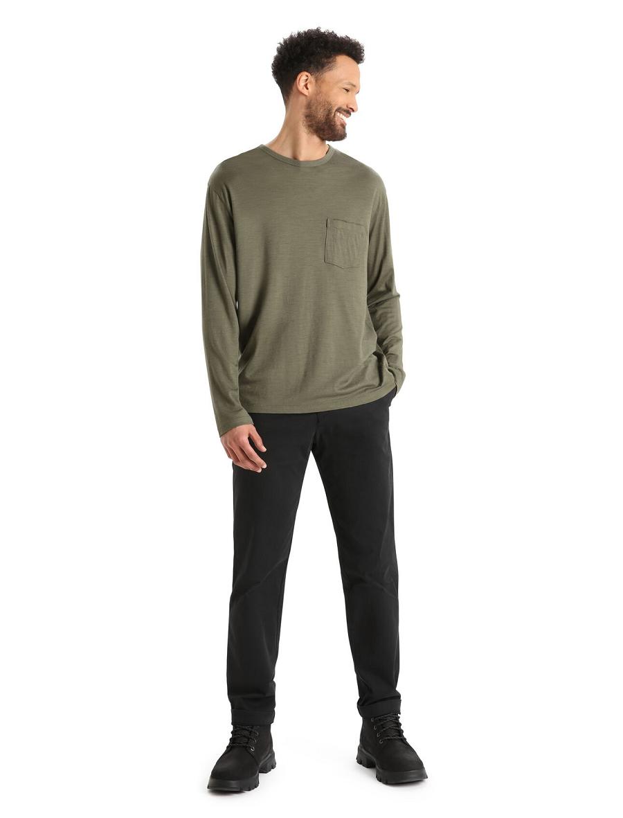 Men's Icebreaker Merino Granary Pocket T-Shirt Long Sleeve Loden | CA 1709VRWD